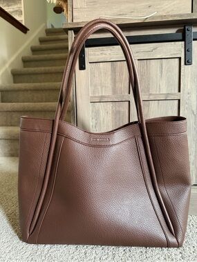 Newbella Brown Pebbled Leather Tote with Double Shoulder Straps